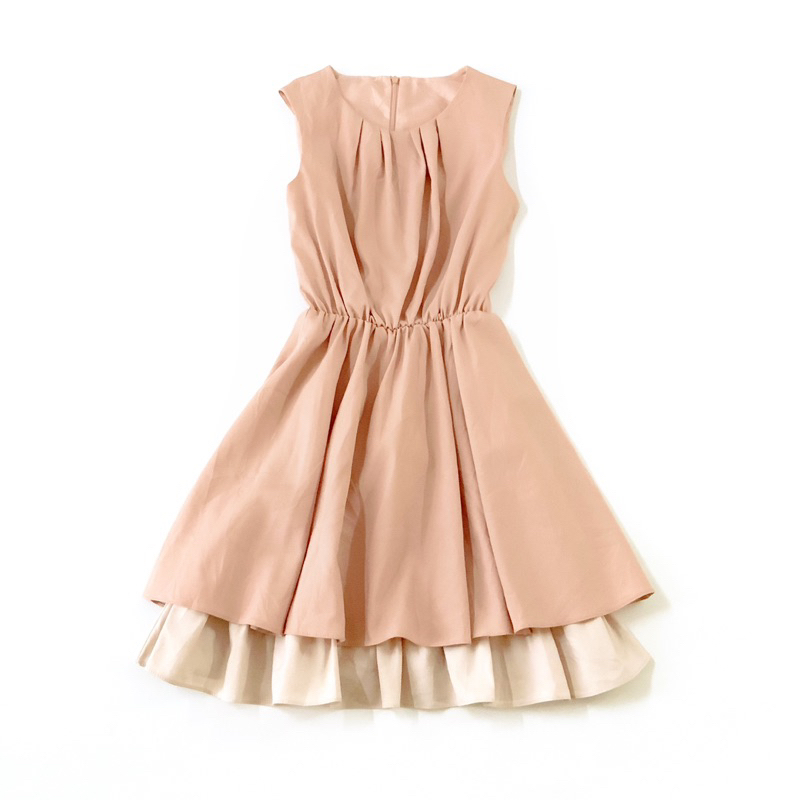 Jual Hazelnut Pleated A-Line Dress Gaun Kerah Bulat Tanpa Lengan Rok ...
