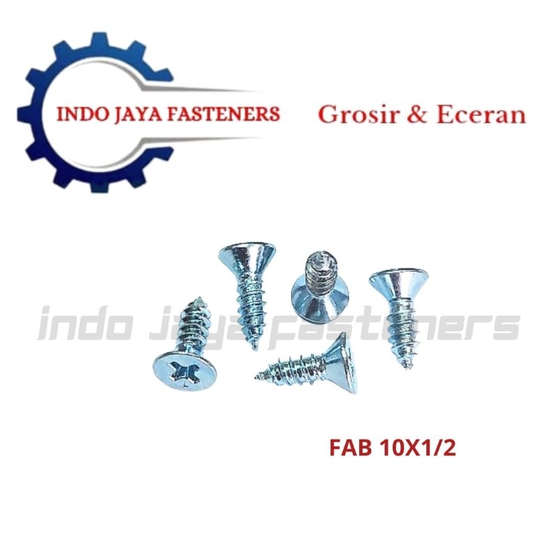 Jual Skrup FAB 10 x 1/2 (12mm) Tapping Screw / Skrup Kepala Rata ...