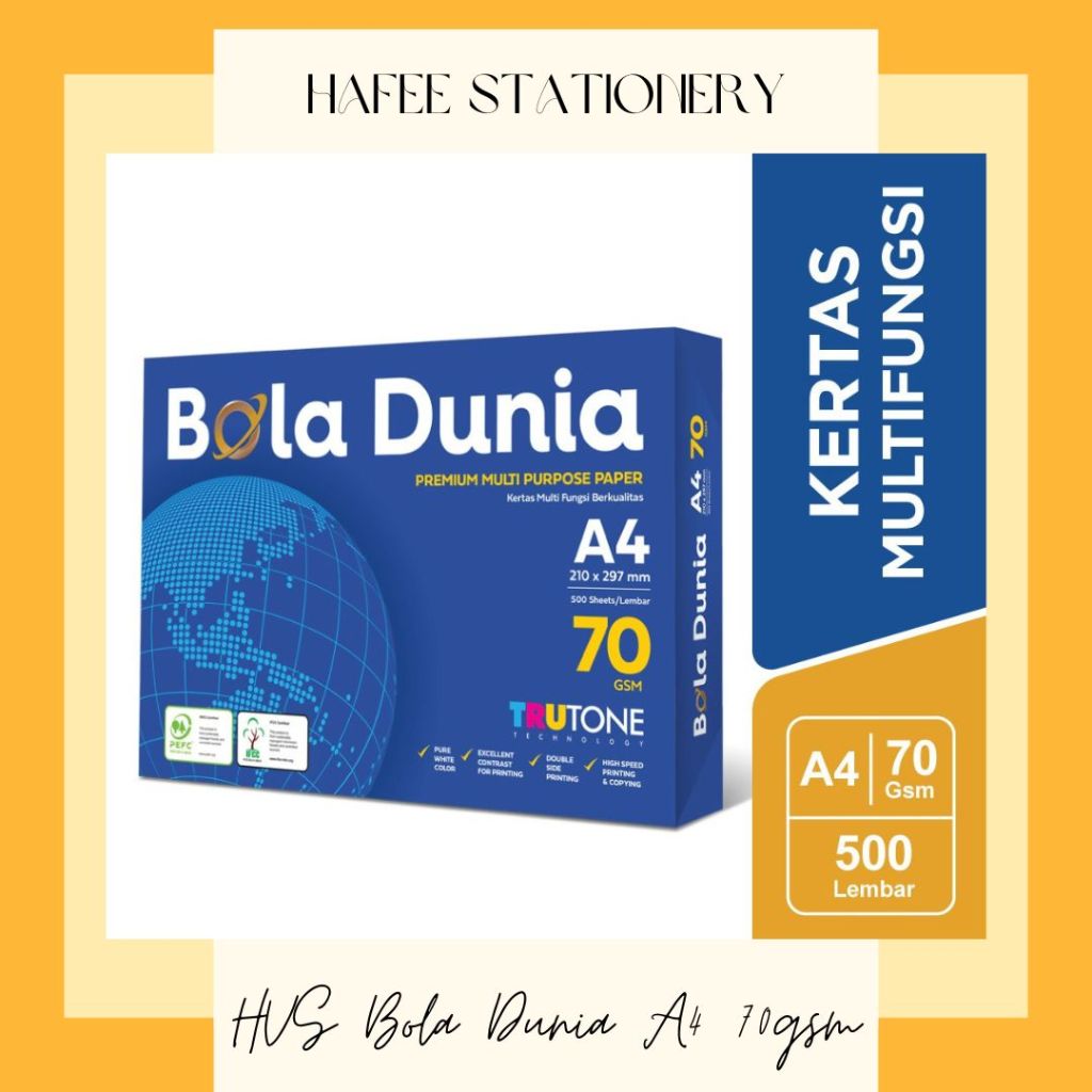 Jual Kertas HVS Bola Dunia A4 70 GSM (500 Lembar) (dapat kirim instant