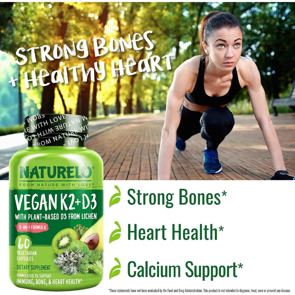 Vegan K2 plus D3 capsules plant based from lichen in a convenient supplement format