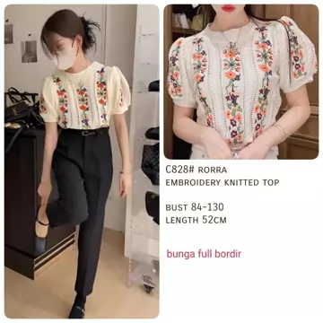 TM C828 Blouse Rorra Embroidery Knitted Top Import