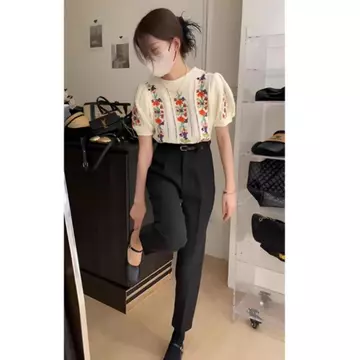 TM C828 Blouse Rorra Embroidery Knitted Top Import