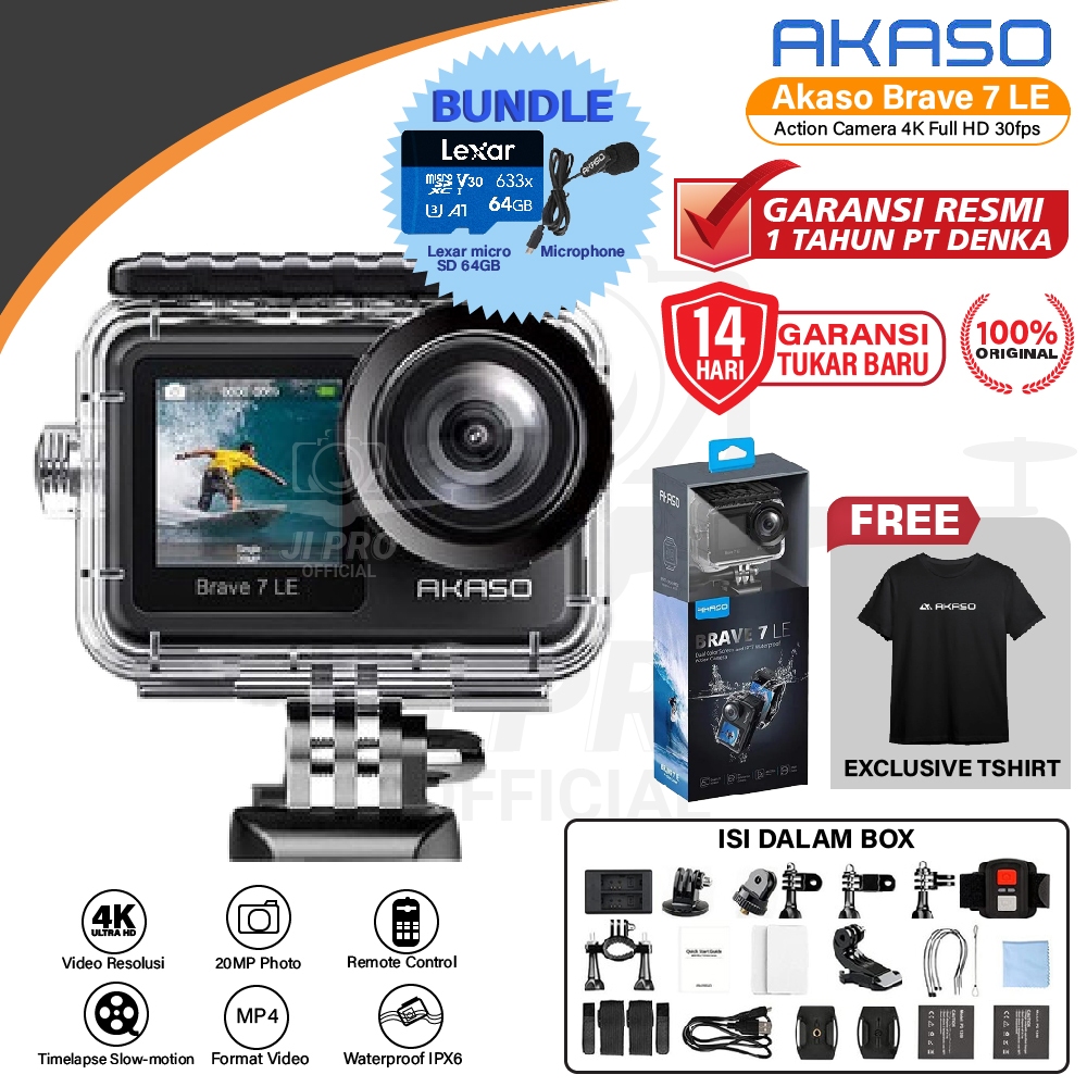 Jual AKASO Brave 7 LE 4K 30FPS Action Camera IPX7 Waterproof With WIFI