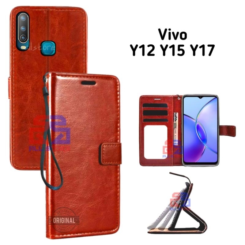 Vivo Y17 (1902), Vivo Y15 (1901), Vivo Y12 (1904), Vivo Y11 Y12i (1906)  LEATHER CASE SARUNG HP Flip Wallet [f01]