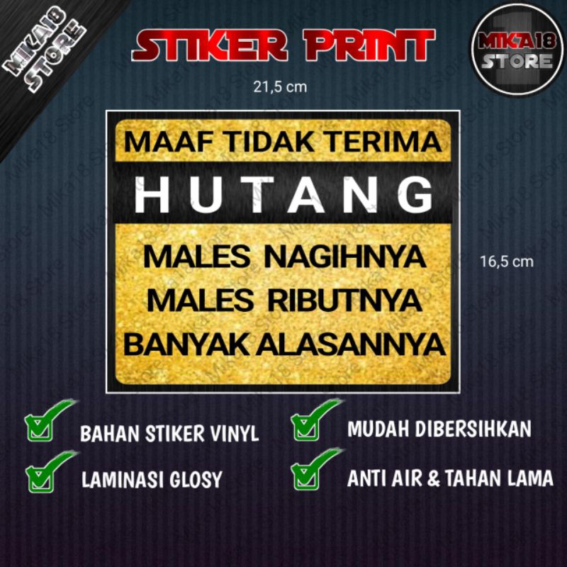 Jual STIKER WARUNG MAAF TIDAK TERIMA HUTANG BANYAK ALASANNYA | Shopee ...