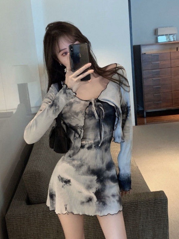 Jual Korean Sexy Dress Set Two-Piece Korean Tie-Dye Tube Top and Skirt ...