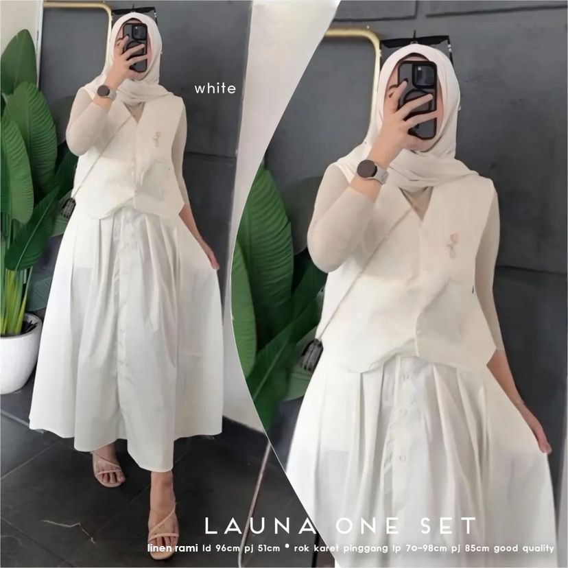 Jual Launa One Set Rok + Vest Tanpa Lengan Bahan Katun Linen Setelan ...