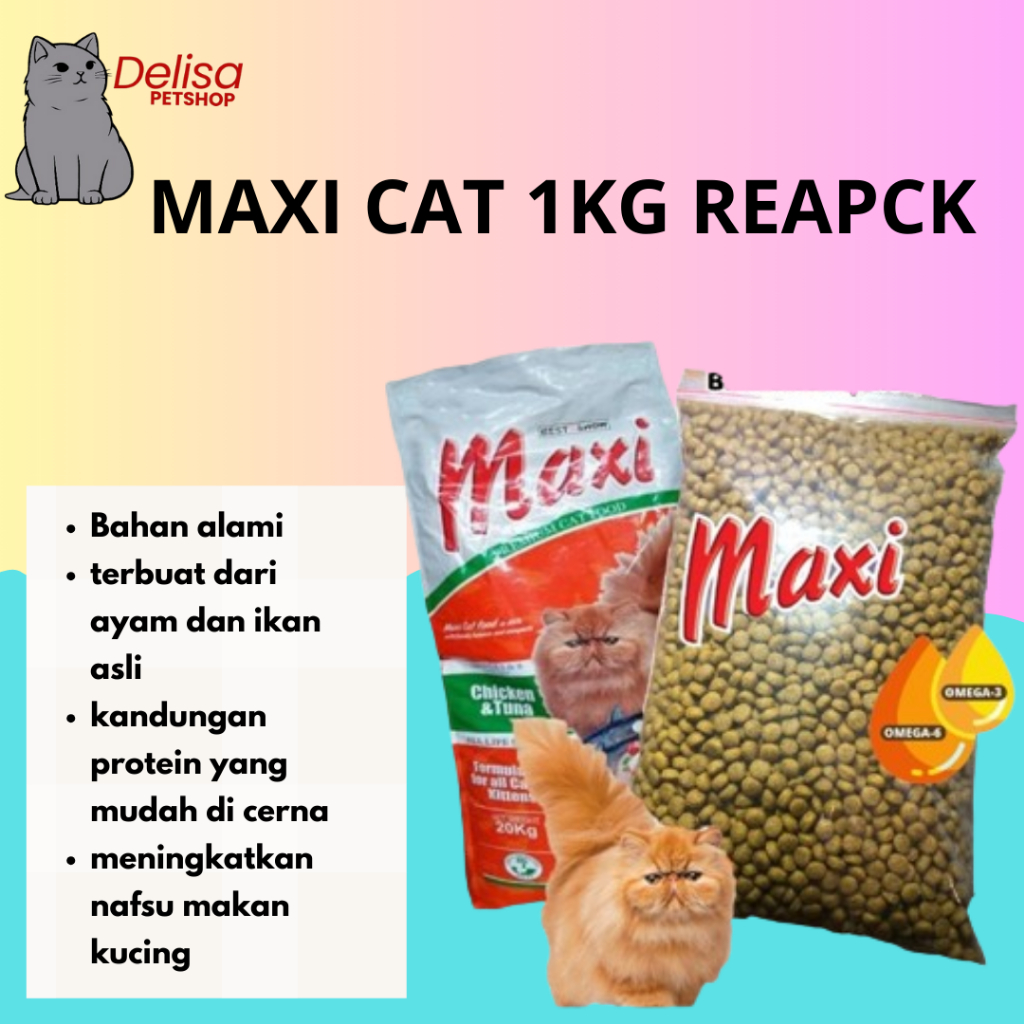 Jual MAXI CAT FOOD MAKSI MAKANAN KUCING MURAH REPACK 1kg/pembelian 7 pc ...