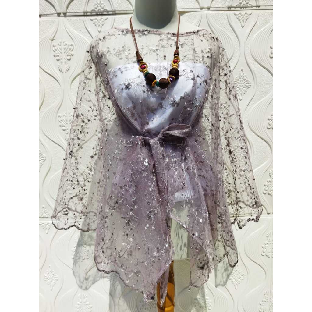Jual Brokat Atasan Kondangan Kekinian Cape Outer Kebaya Tille Tali Pita ...