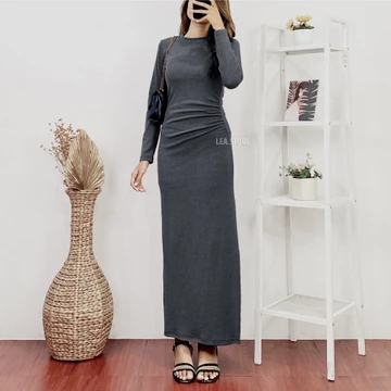 Orina Dress Wanita Knit Dress Kerut Pinggul Lea Store