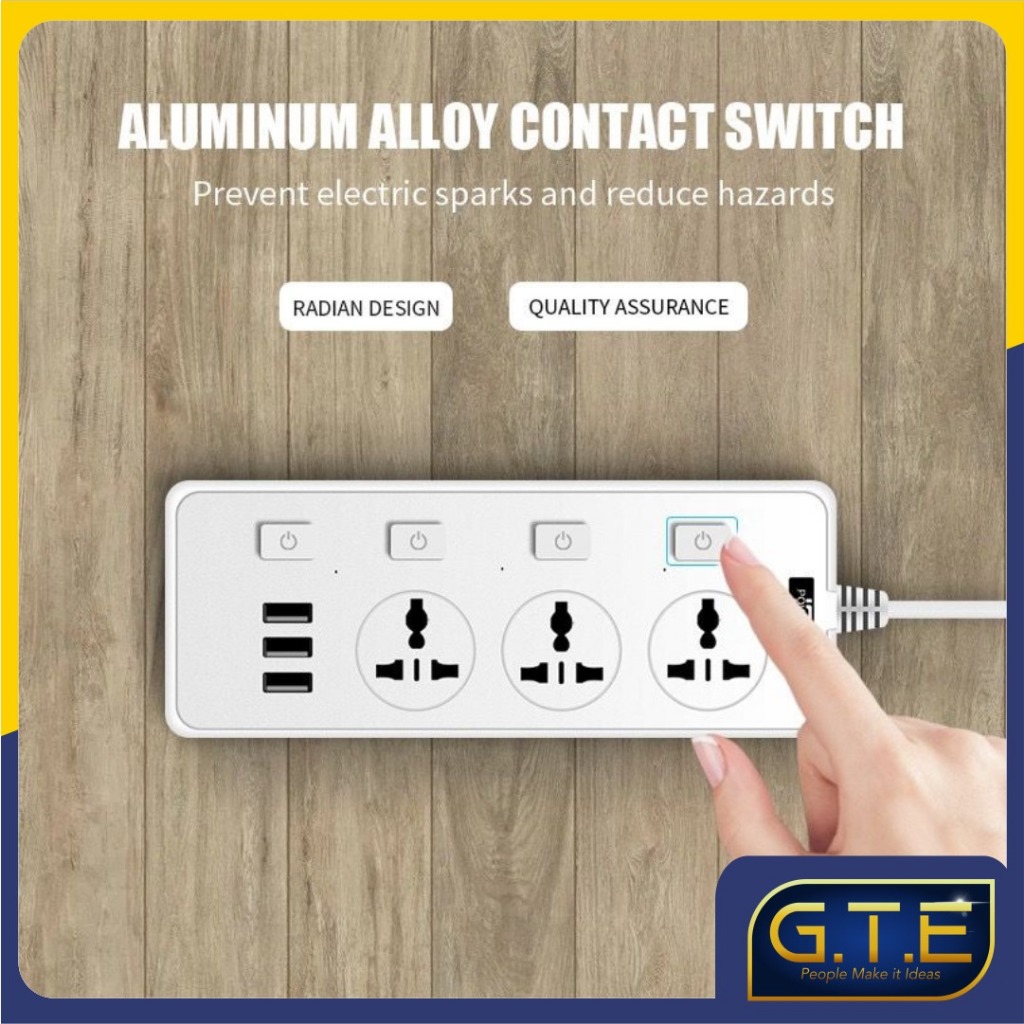 Jual GTE | Stop Kontak / Power Strip 2.1A Fast Charging 3 USB Extension ...