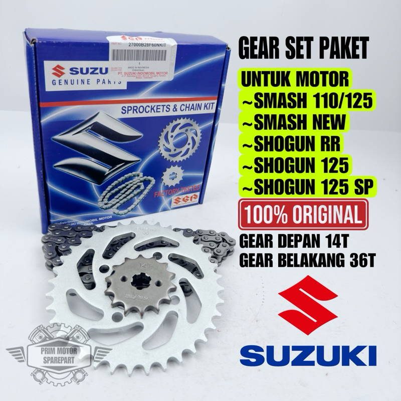 Jual ORIGINAL GEAR SET+RANTAI SHOGUN 125,SMASH 110,SMASH NEW SHOGUN RR ...