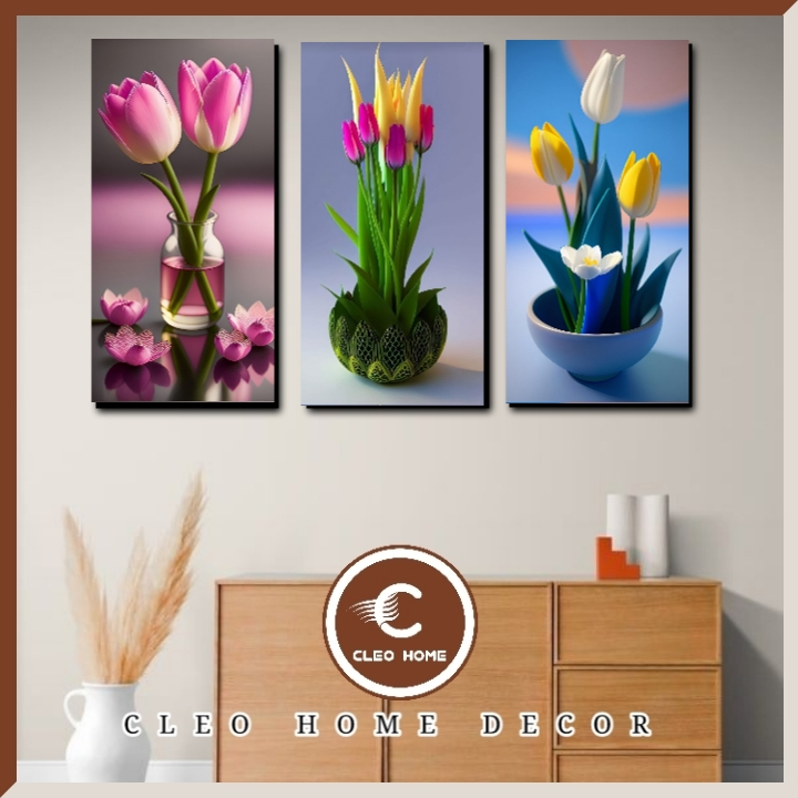 Jual CHD HIASAN DINDING BUNGA FLOWER PLUS BINGKAI KAYU MDF 14X29 CM BJB ...
