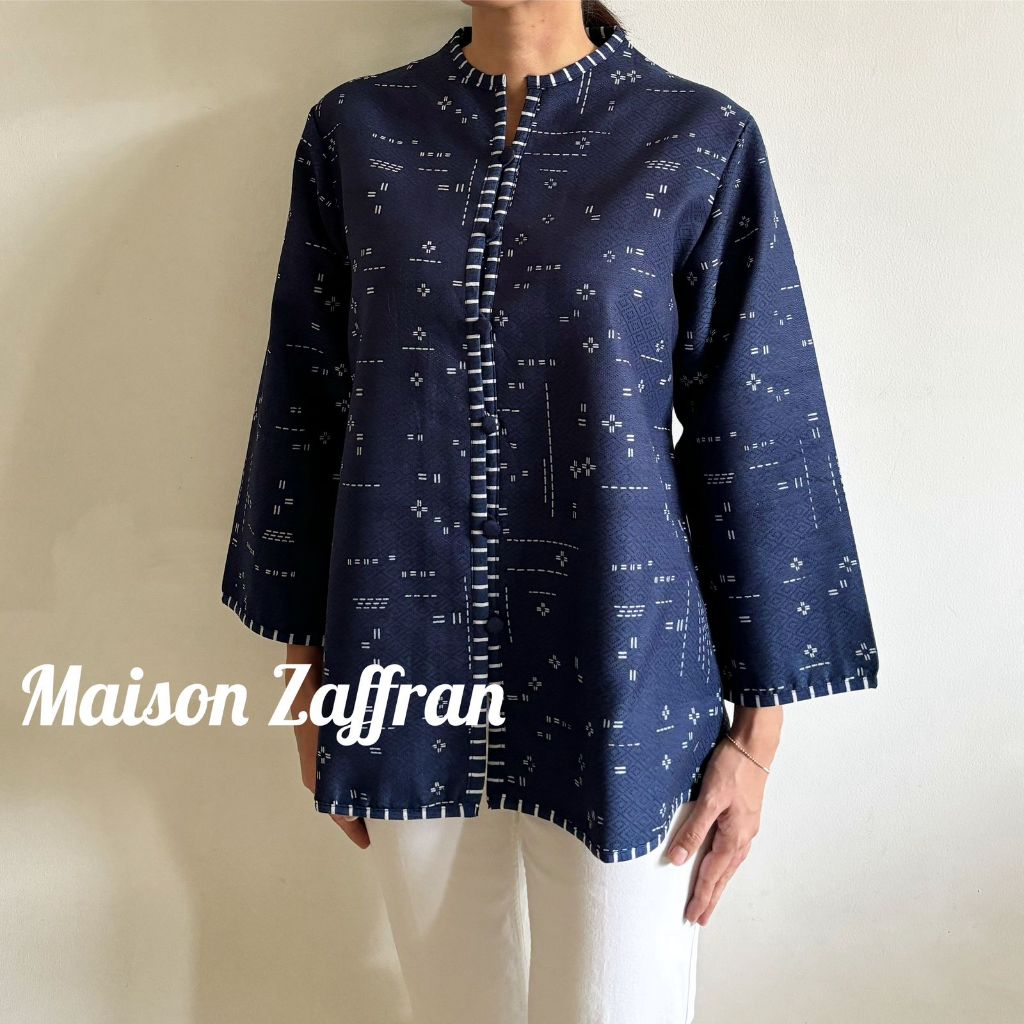 Jual Batik Doby Navy Blue Stripe List Top | Shopee Indonesia