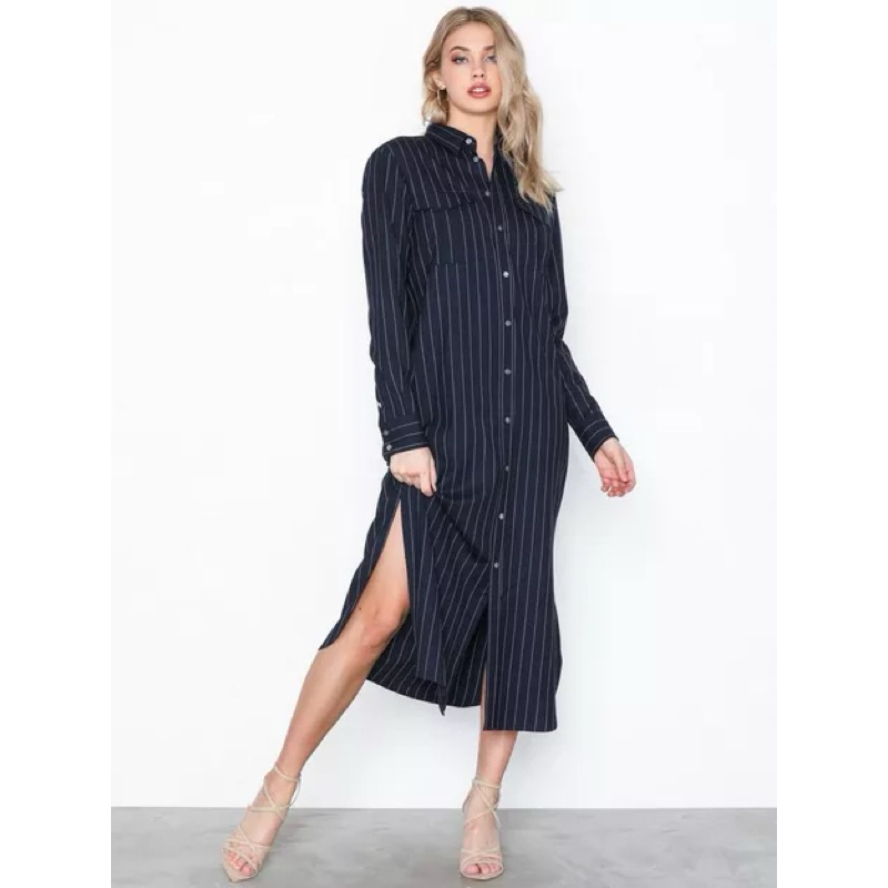 French Sleeve Polo Long Dress stripe M ワンピース French Sleeve