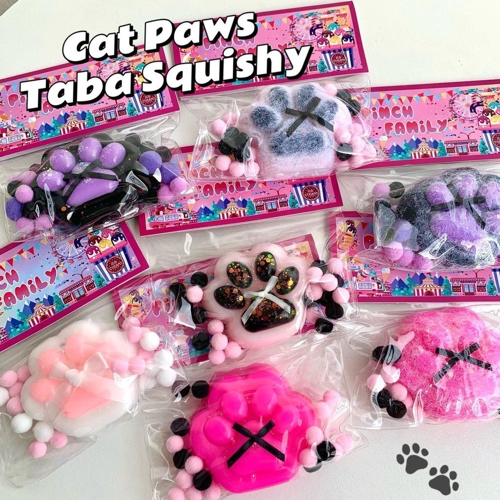 4pcs Taba Squishy Set, Strawberry + Hamster + Cat Paw + Peanut Fufu Squishy Squishe Toy Squishes Kit for Stress Relief Sensory Play Fidget Gifts for
