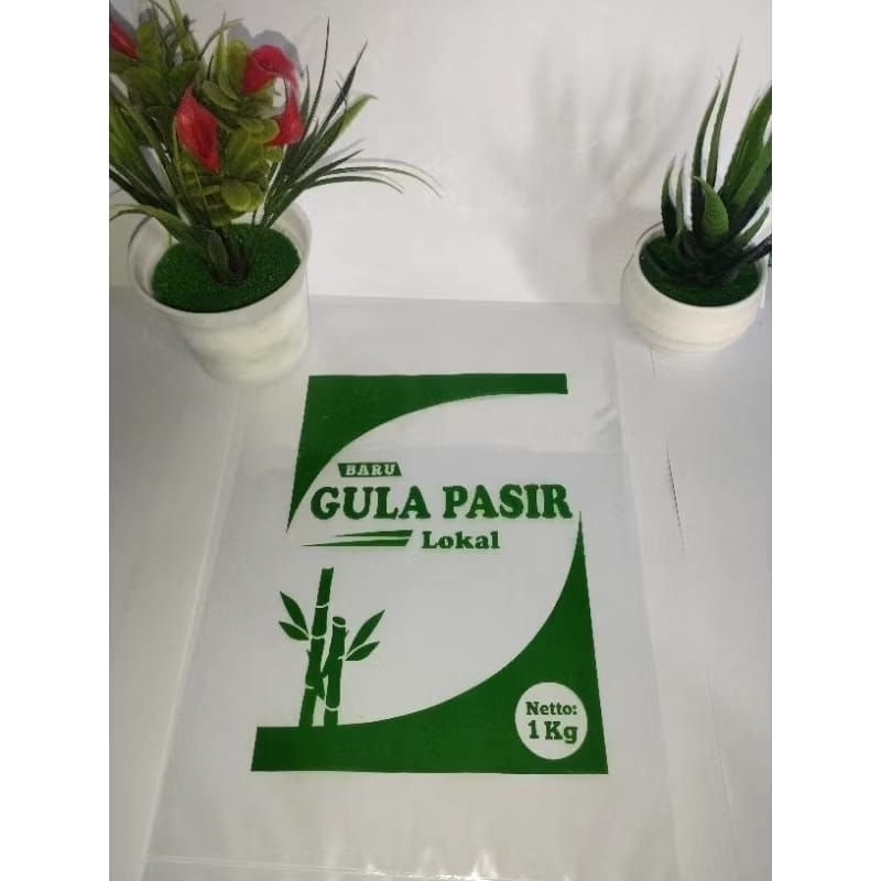 Jual (isi 100 pcs) PLASTIK KEMASAN GULA PASIR UKURAN 1KG/PLASTIK SABLON ...
