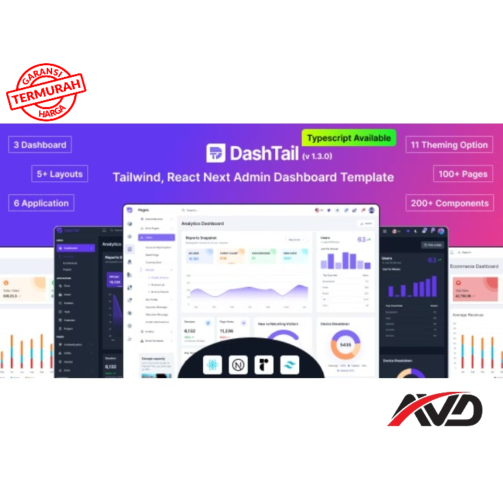 Jual DashTail - Tailwind, React Next Admin Dashboard Template with ...