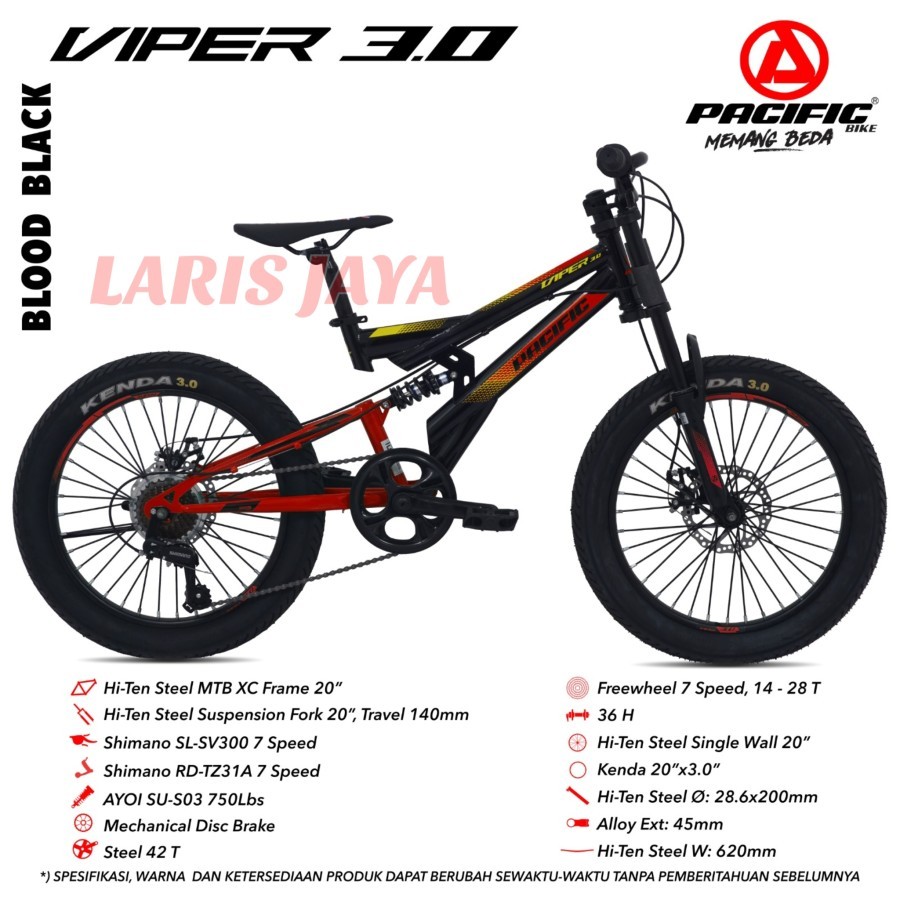 Jual [ BONUS BELL ] sepeda MTB PACIFIC VIPER 3.0 20 INCH 21 SPEED ...