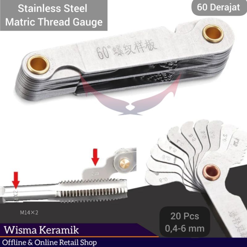 Jual Thread Pitch Gauge, Pengukur Baut ulir metric 60 Derajat, 20 pcs ...