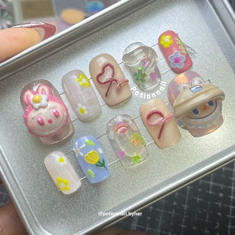 Jual Labubu Nail 3D Macaron Popmart Handmade #labubunail