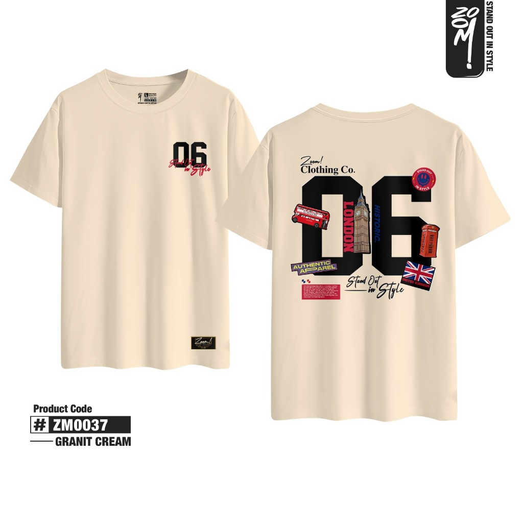 Zoomi Kaos Oblong ZM0037 Historic London Bahan Katun Combed 24s