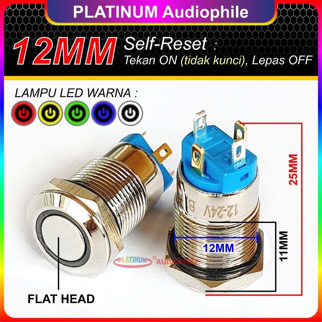 Jual Saklar On Off Stainless Lampu Metal Push Button Switch 12mm 16mm ...
