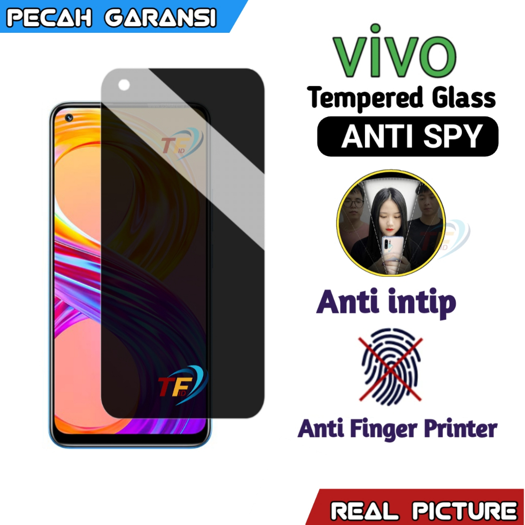 Tempered Glass anti spy Vivo Y70 Y70s Y71 Y72 5G Y74s Y75 5G Anti Gores  Privacy Full Layar