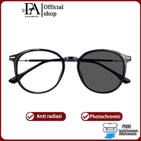 FOMAMATA Kacamata Photocromic Wanita Pria Bluecromic Anti Radiasi Blueray Round Fashion Frame