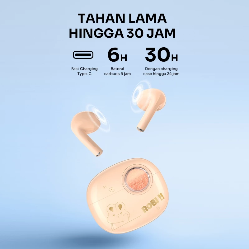 ROBOT TWS Flybuds T10S Semi In Ear Wireless Earbuds Bluetooth 5.3 IPX4 Waterproof Original - Garansi 1 Tahun