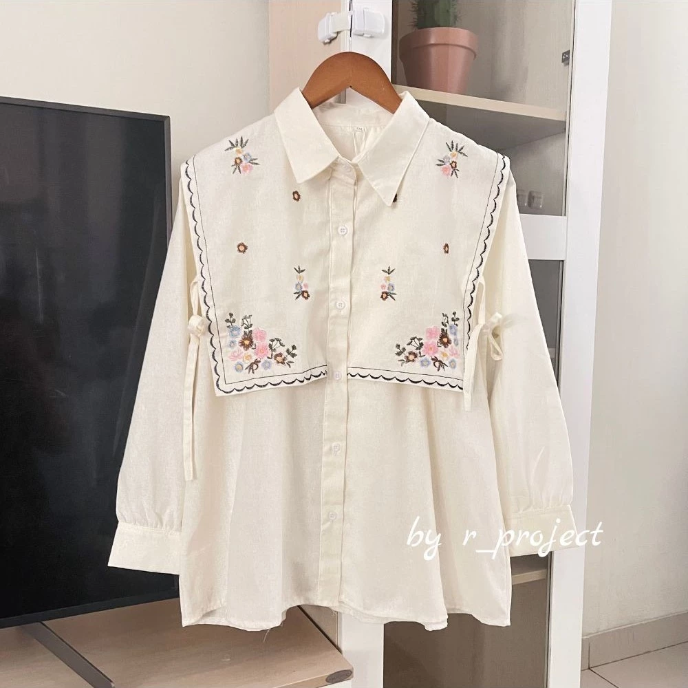 KEMEJA BORDIR BAHAN LINEN - Ukuran S M L XL XXL XXXL 5L - Kemeja Jumbo - Atasan Wanita Jumbo - Narika shirt - kemeja wanita lengan panjang by r_projectk - foto 1