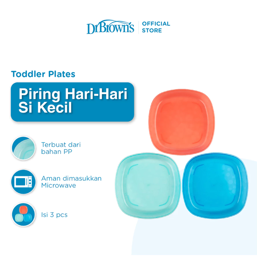 Dr. Brown's Toddler Plates, 3-Pack (TF022) / Peralatan Makan Bayi / Piring Makan Anak / Peralatan Makan MPASI