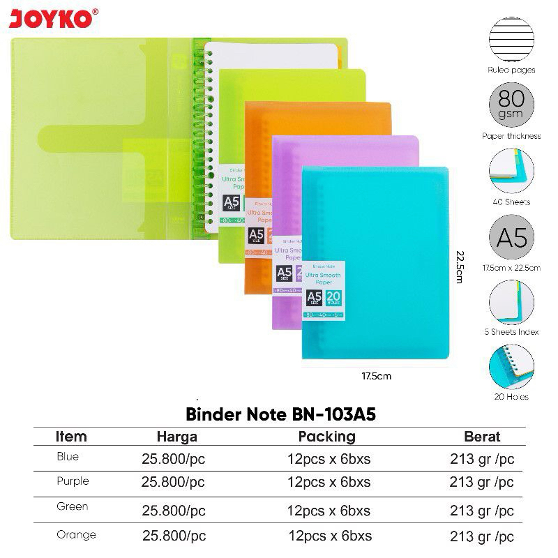 Jual Map Binder Note A5 / B5 Warna Neon / Organizer Kertas BN-103B5 ...