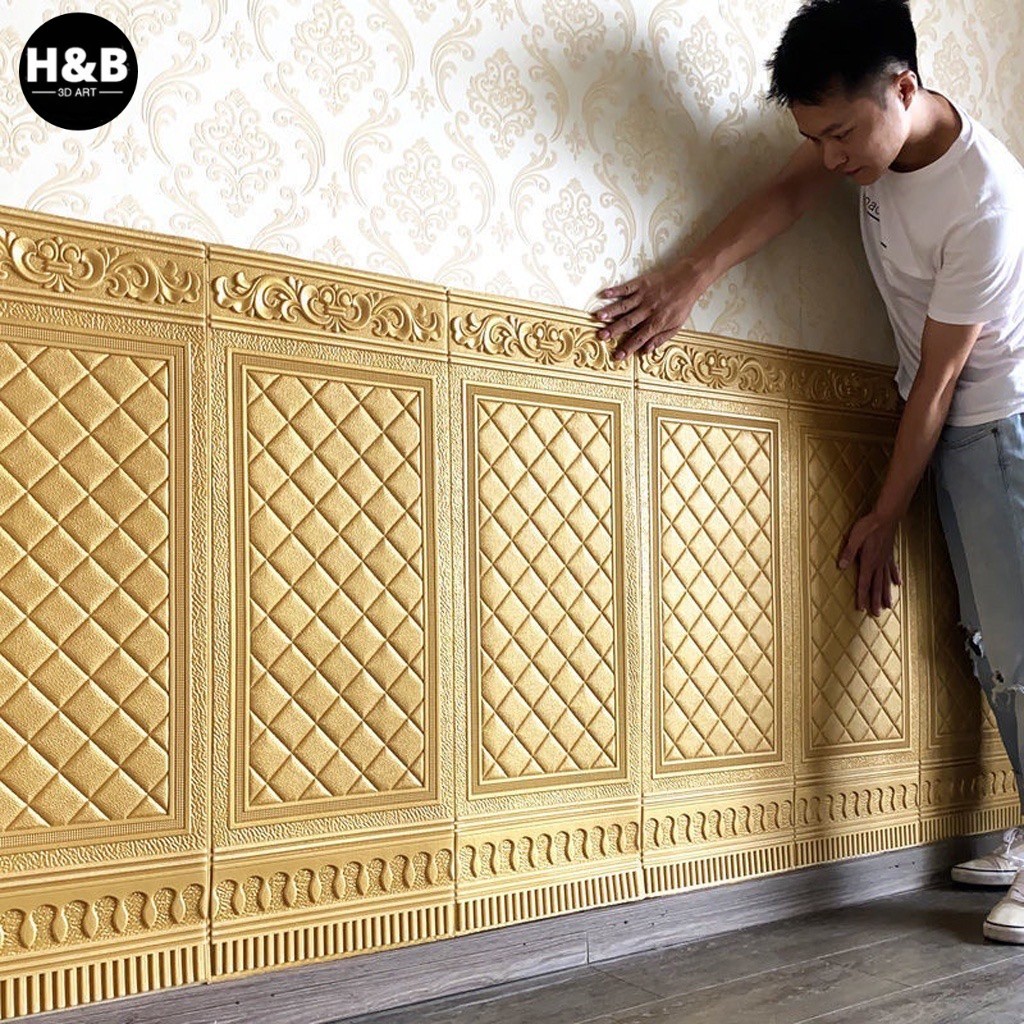 COD Wallpaper Foam 3D Motif Jendela Pintu Kayu Jati Putih Kayu Gold Marmer ukuran 70 x 90 CM / Dekorasi Dinding Kamar Murah