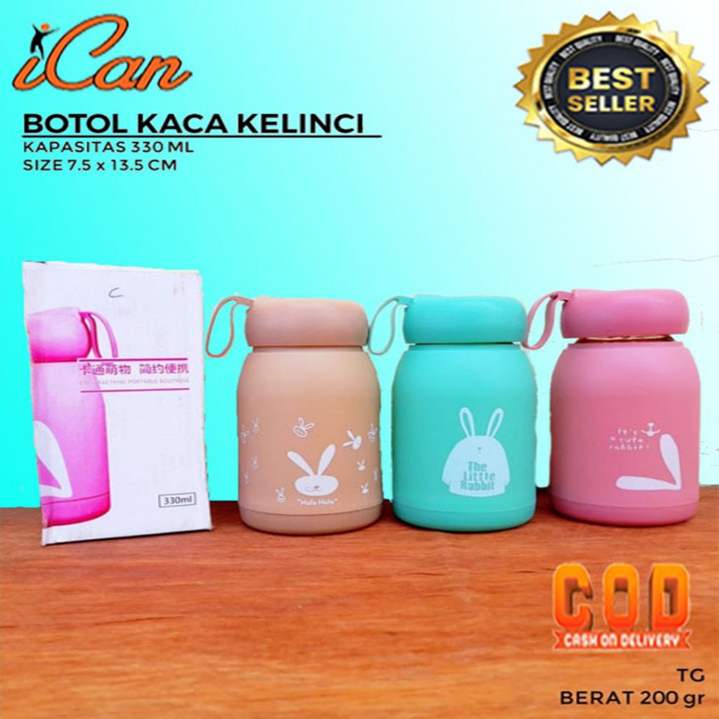 Jual Botol Little Rabbit/ Kelinci 330ml Minum Anak | Botol Kaca Tumbler ...