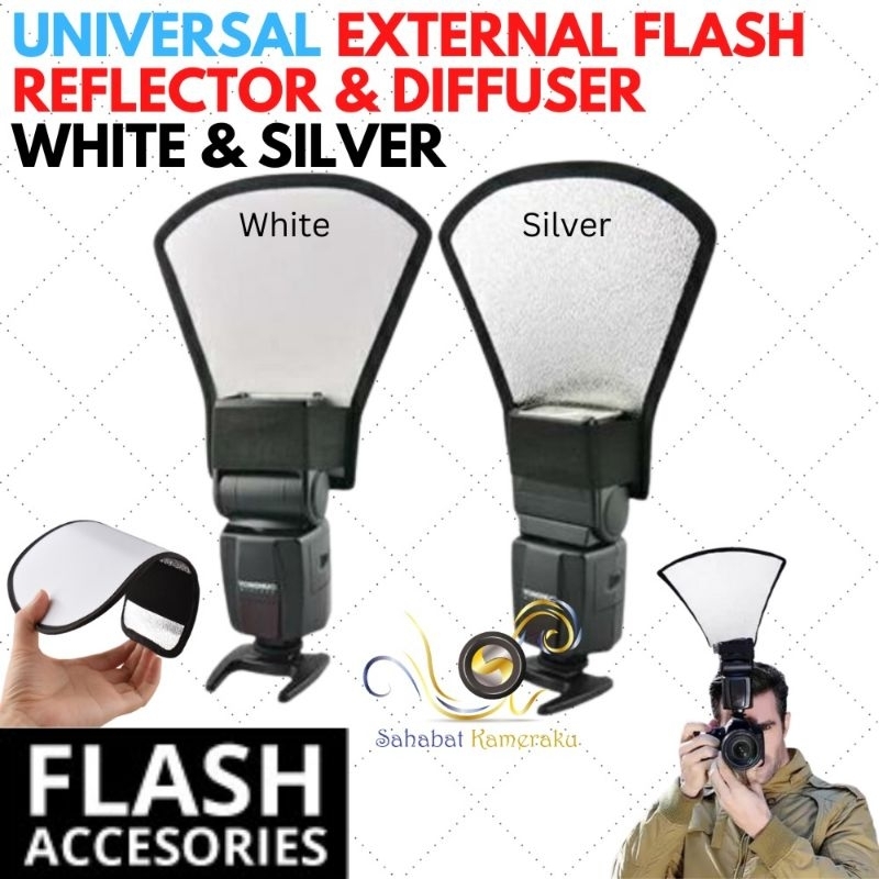 Jual Universal External Flash Reflector Diffuser Cahaya Silver White 2 ...