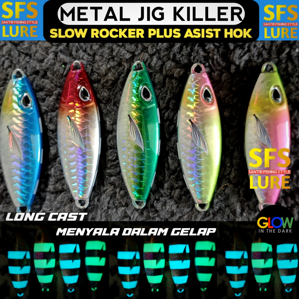 Metal jig 40gram metal jig 30gram metal jig 30gram metal jig 20gram micro  jig 40gram gid Slow rocker jig umpan pancing metal jig assist hook jig slow 