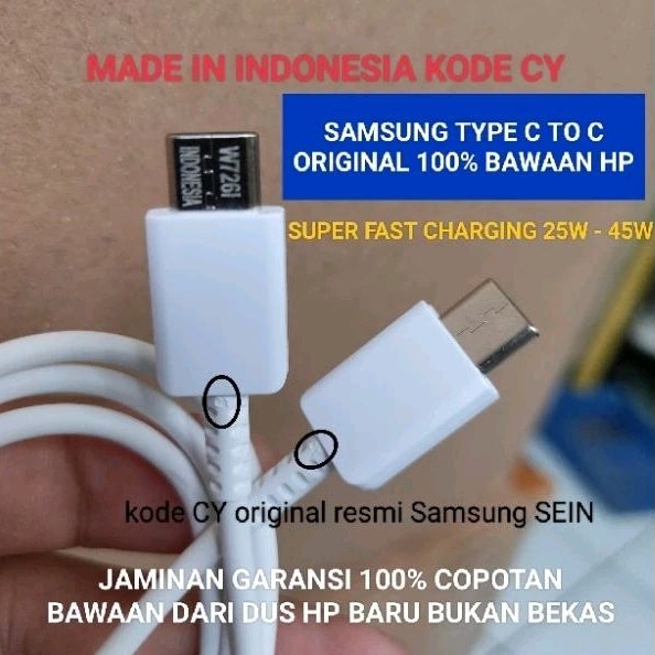 Kabel Data Type C To C Samsung Original 100% CY SEIN Super Fast Charging