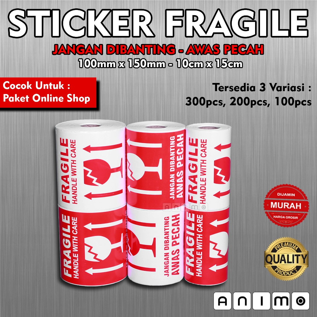 Jual STIKER FRAGILE 100 X 150 MM - STICKER FRAGILE 10 X 15 CM - LABEL ...
