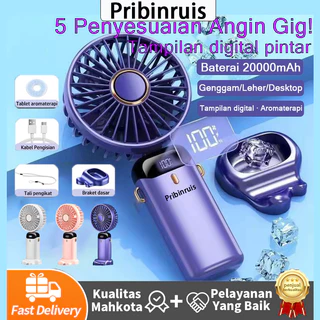 PRIBINRUIS Kipas Angin Mini Portable Usb 20000 mAh Kipas Lipat / Leher 5-Speed Wind LED Display
