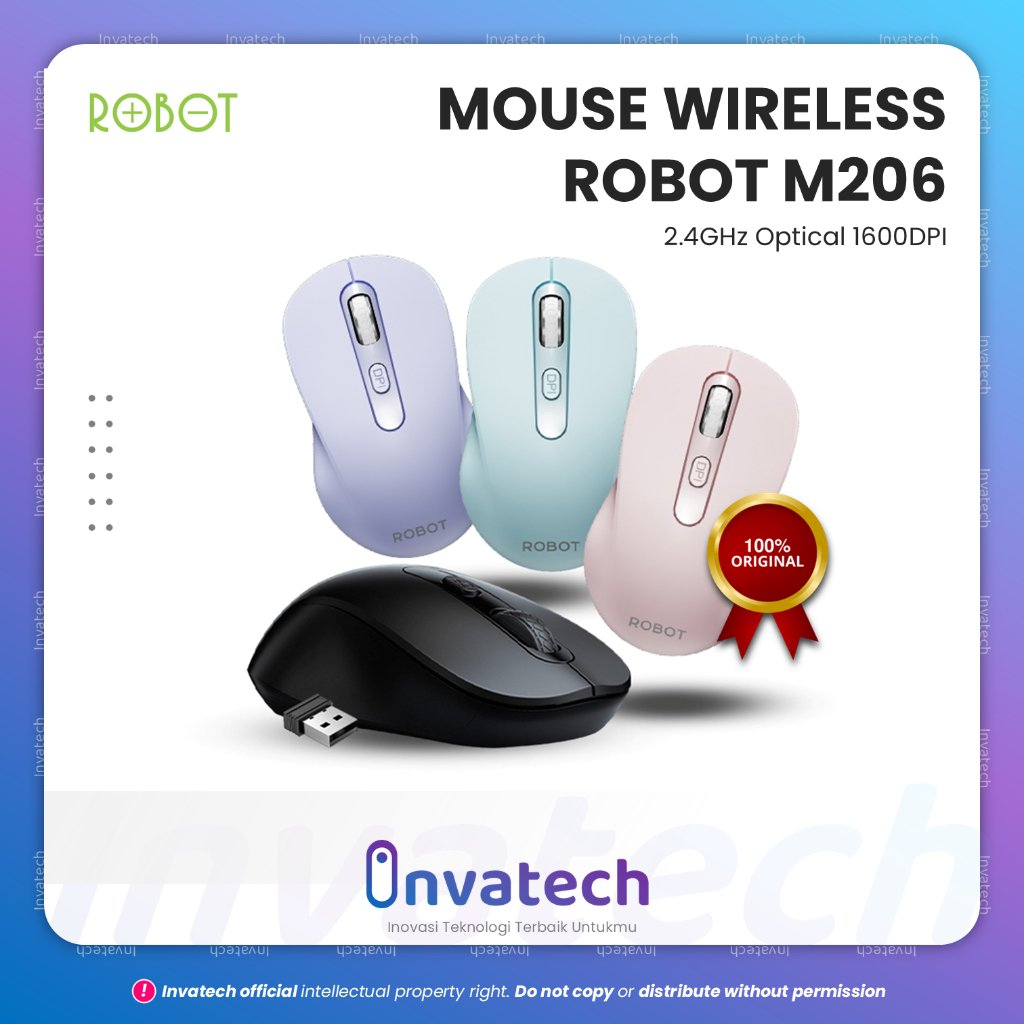Jual Mouse Wireless ROBOT M206 2.4GHz Optical 1600DPI Original Resmi ...