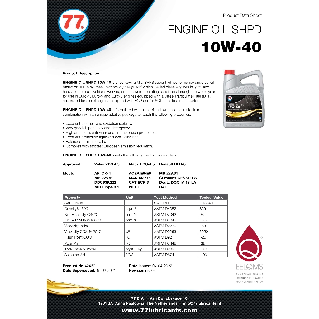 Jual OLI 77 LUBRICANTS ENGINE OIL DIESEL SHPD 10W-40 API CK-4 FULL ...