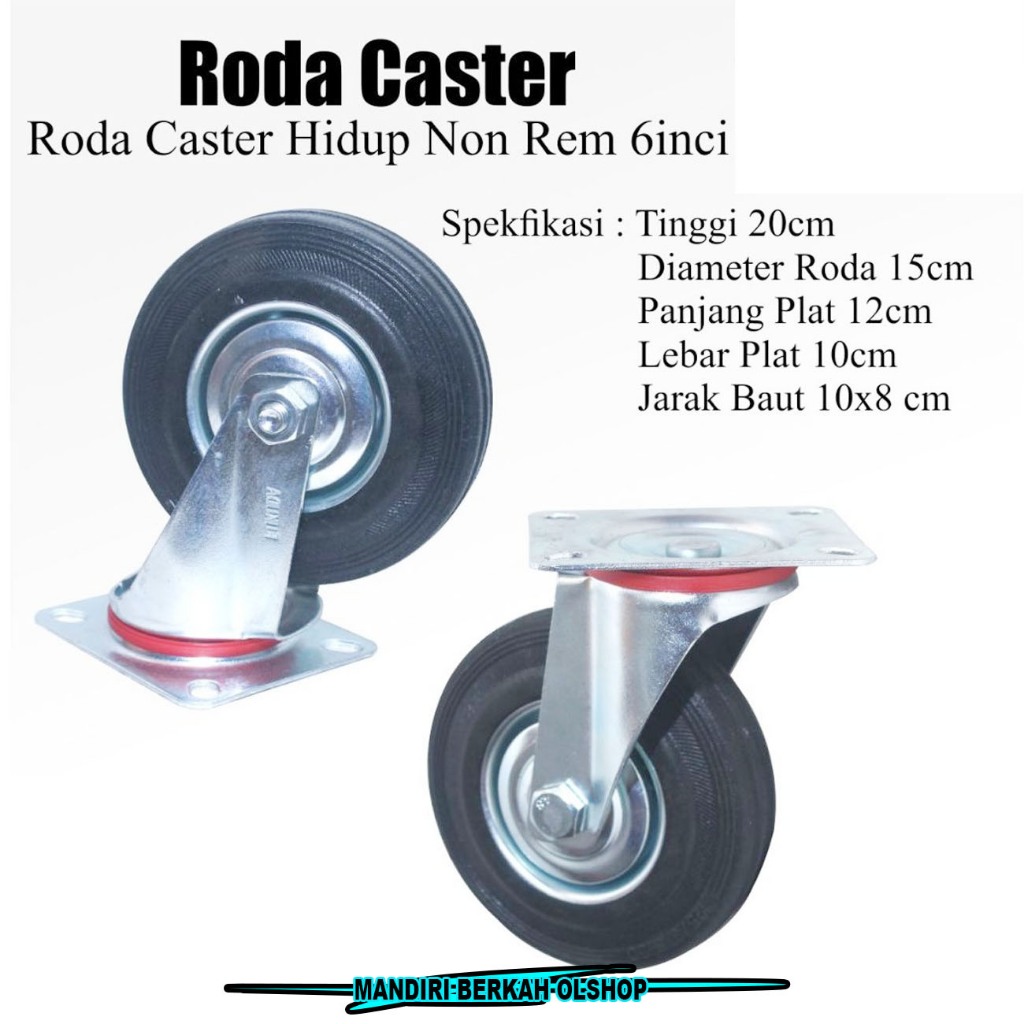 Jual Roda Karet Roda Caster 6 Inch 150mm Rubber Karet Hidup Roda Lori ...