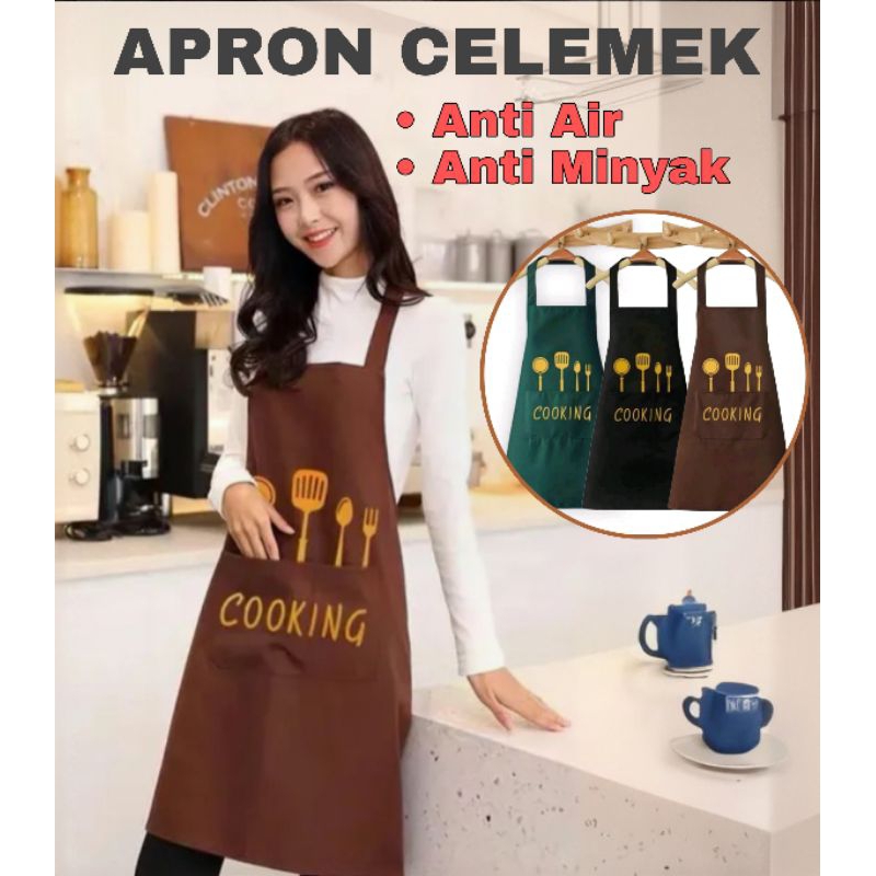 Jual Celemek apron masak dapur anti minyak air waterproof 100% ...