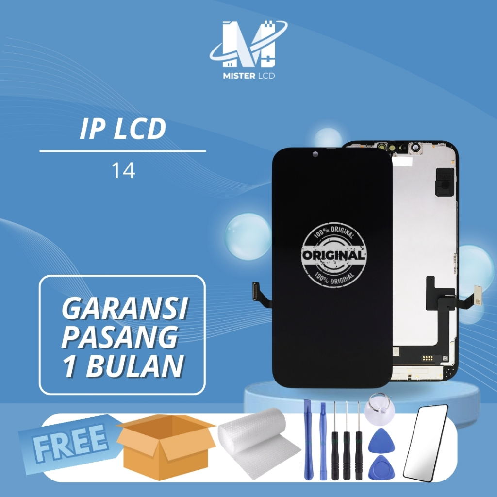 Jual LCD IP 14 FULLSET ORIGINAL FREE OPENING SET + TEMPERED GLASS ...