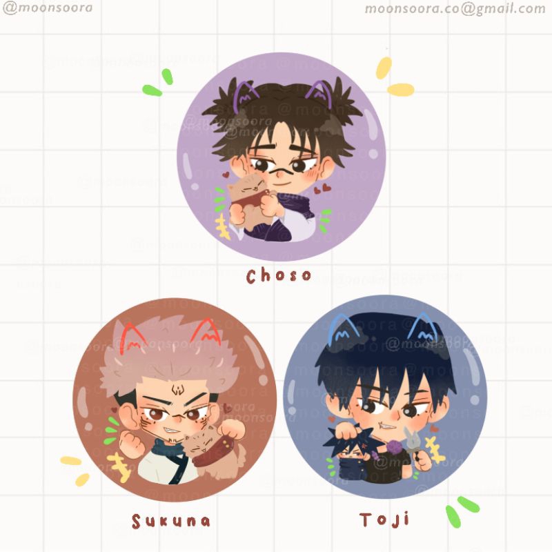 Jual @KURAA.STUDIO - JUJUTSU KAISEN Button Pin 44mm Gojo Geto Nanami ...