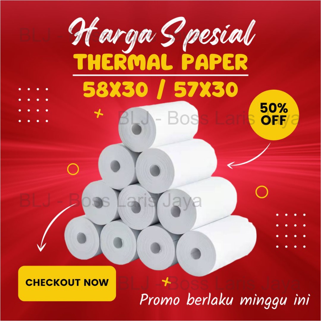 KERTAS STRUK THERMAL PAPER ROLL 58MM 58x30 57x30 TERMAL EDC THERMAL PRINTER MINI BLUETOOTH 58MM CORELESS