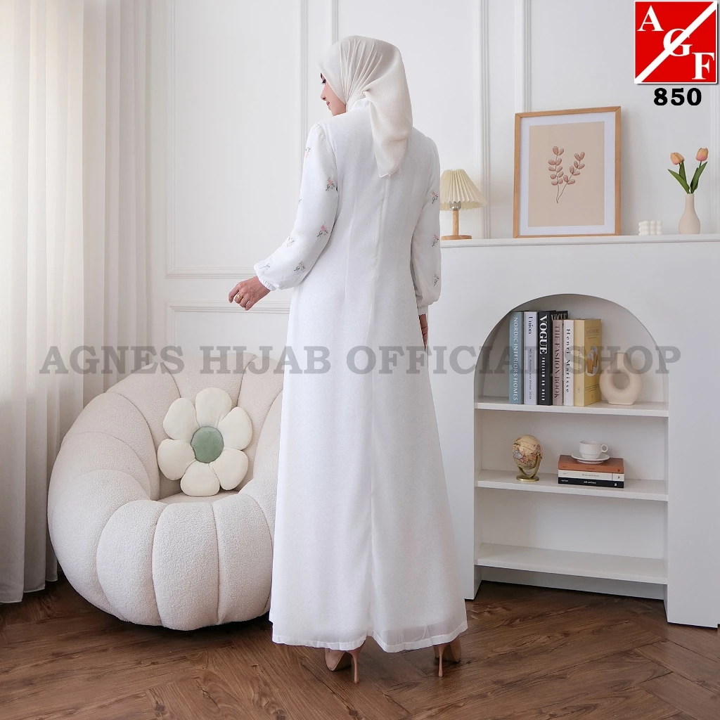 Gamis Putih Lebaran Terbaru Bordir Bunga Baju Muslim Wanita Abaya Hitam Gaun Pesta Kondangan digunakan acara pesta