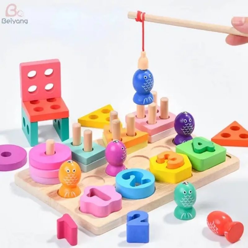 Jual montessori geometric stacking and fishing/mainan memancing dan ...