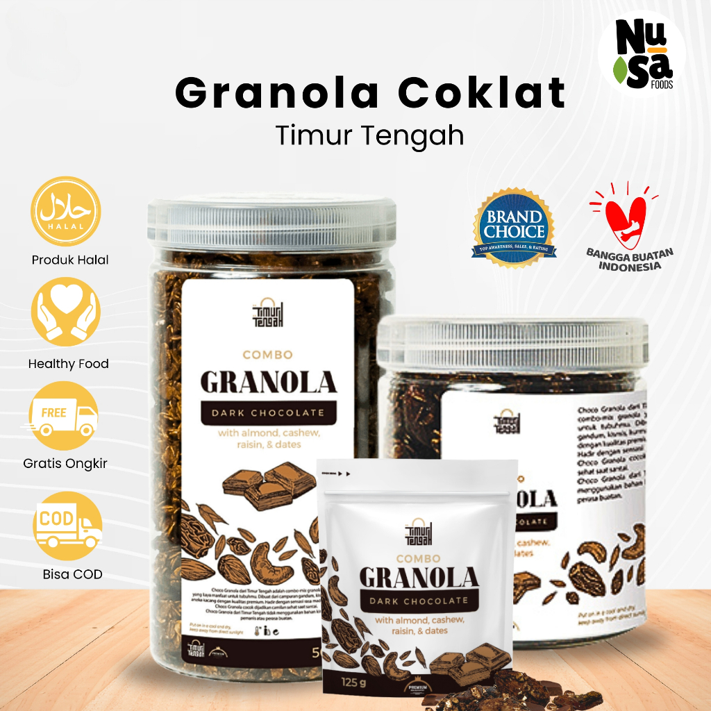 Jual Granola Dark Chocolate 500 gr Granola Coklat Timur Tengah Original Cemilan Sehat Rendah